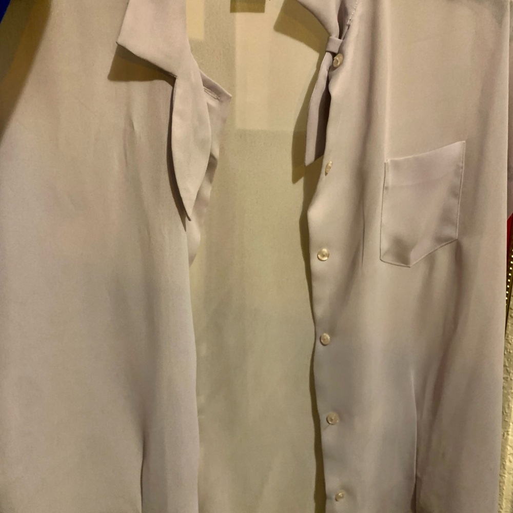EUC David Matthew pale gray blouse